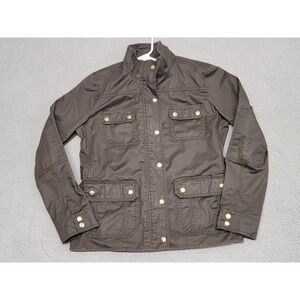 J. Crew Jacket Womens Medium Olive Brown Downtown Field Army Waxed Utility Snap
